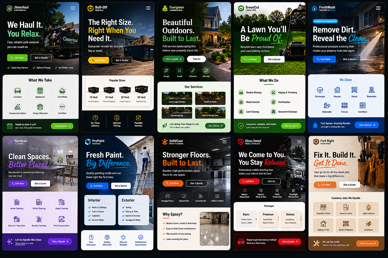Example trade business websites we build